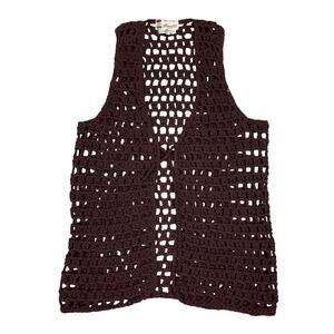 Vintage Alexander's Pure Wool Crochet Knit Vest Women's S Boho Festival Hippie